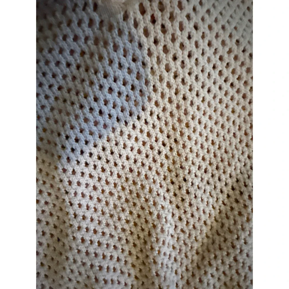 DKNY Jeans Womens Peach Open Knit V-Neck Sweater Mesh Long Sleeve Size M - Picture 3 of 5